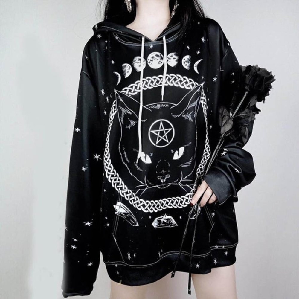 Gothic Wicca Pentagram Cat Hoodie